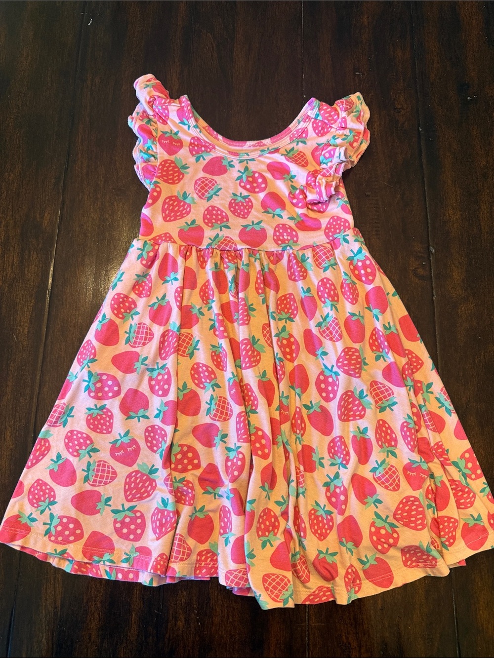 Little Sleepies Pink Strawberry Ruffle Sleeve Dress